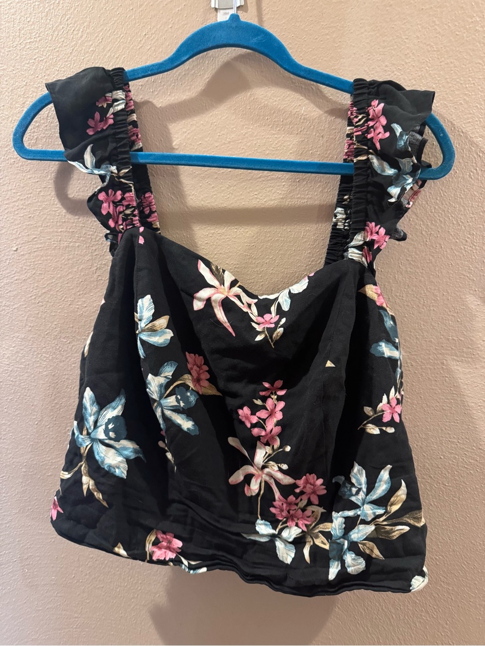 torrid Black Floral Ruffle Strap crop top